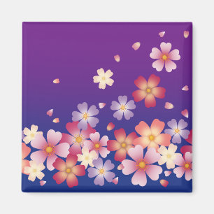 Mixed Sakura Blossoms Kimono Style Blau & Lila Magnet