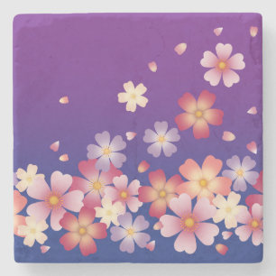 Mixed Sakura Blossoms Kimono Style Blue & Lila Steinuntersetzer