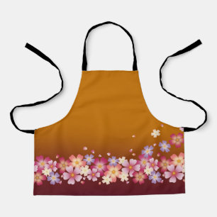 Mixed Sakura Blossoms Kimono Style Burgund & Gold Schürze