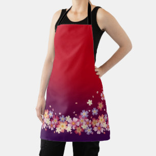 Mixed Sakura Blossoms Kimono Style Red & Purple Schürze