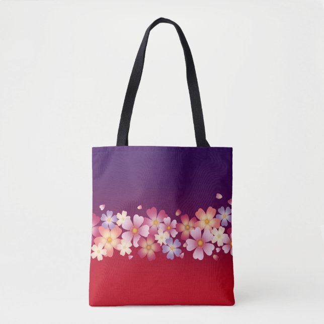 Mixed Sakura Blossoms Kimono Style Red & Purple Tasche (Vorderseite)
