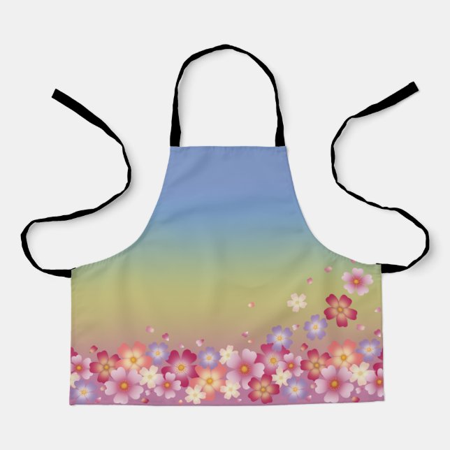 Mixed Sakura Blossoms Kimono Style Regenbogen Schürze (Vorderseite)