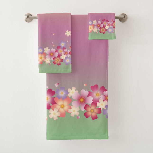 Mixed Sakura Blüten Kimono-Regenbogen Badhandtuch Set (Insitu)