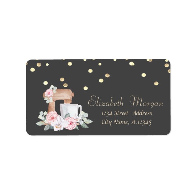 Mixer Blume Rose Gold Foil Confetti Adressaufkleber (Vorne)