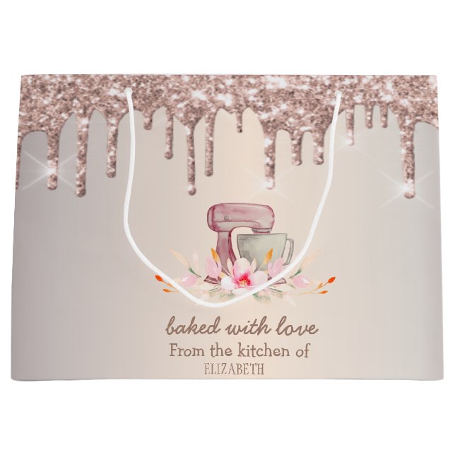 Mixer Blume Rose Gold Glitzer Tropfen Bäckerei Große Geschenktüte (Vorderseite)