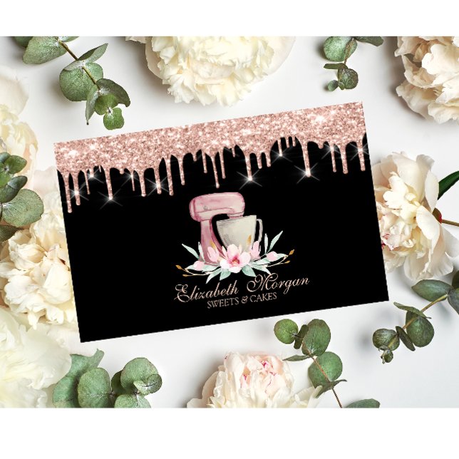 Mixer Blume Rose Gold Tropfen Bäckerei Schwarz Visitenkarte (Von Creator hochgeladen)