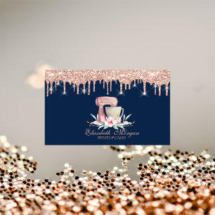 Mixer Blumen Rose Gold Tropfen Bäckerei Navy Blau Visitenkarte
