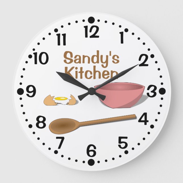 Mixing Bowl and Spoon Kitchlock mit/Minuten Große Wanduhr (Vorderseite)