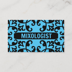 Mixologist Blue Damask Business Card Visitenkarte