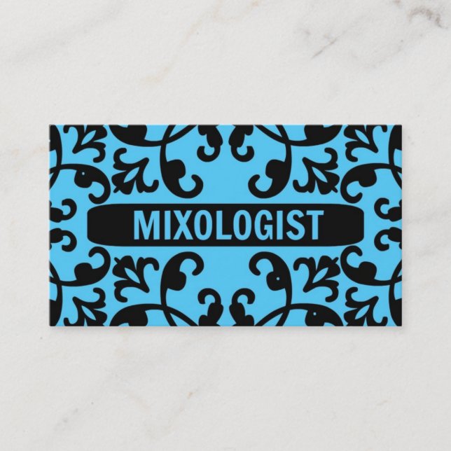 Mixologist Blue Damask Business Card Visitenkarte (Vorderseite)