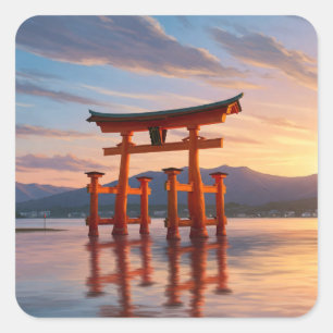 Miyajima Floating Torii Itsukushima Shrine Travel Quadratischer Aufkleber