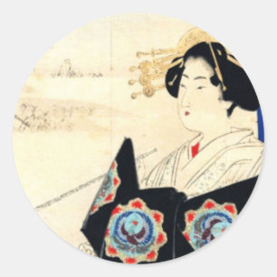 Mizuno Toshikata 水野年方, Kurtisane - asiatis Runder Aufkleber