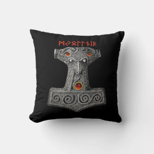 MJOLNIR Hammer von Thor, Viking Mythology Black Kissen