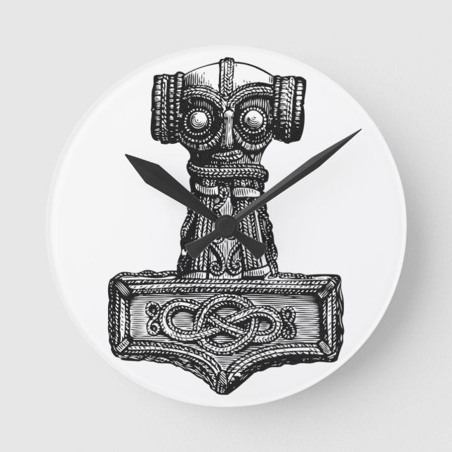 Mjolnir: Thor’s Hammer Runde Wanduhr (Vorderseite)