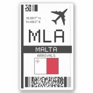MLA Malta Boarding Pass - Flughafenreise Aufkleber