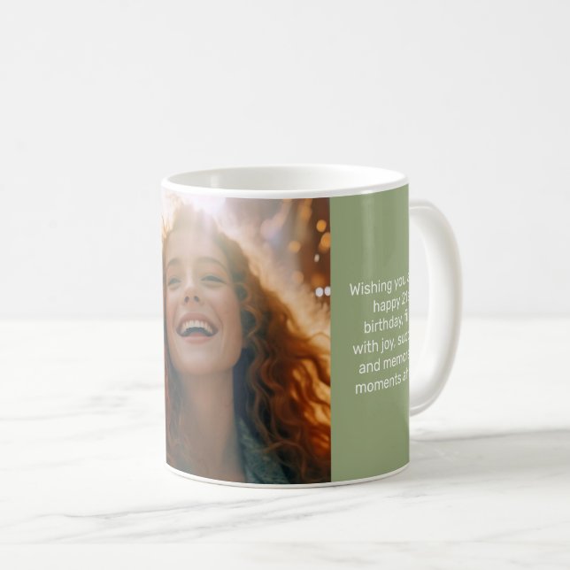 Mled Elegance Tranquice Sage Happy Birthday Foto Kaffeetasse (VorderseiteRechts)