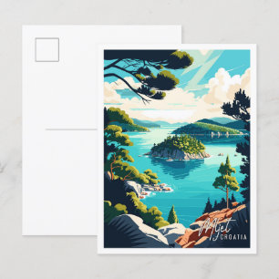 Mljet Croatia Vintage Reise Illustration Postkarte