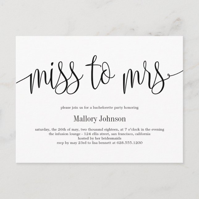 Mlle À Mme Calligraphy Wedding shower Invitation (Devant)