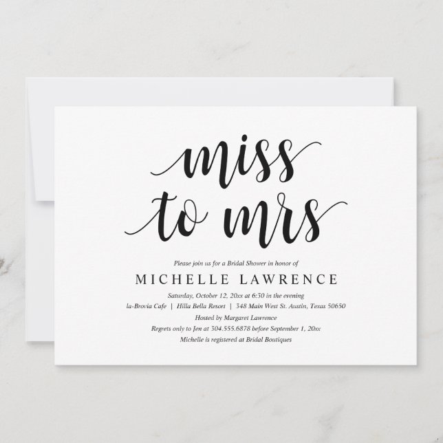 Mlle à Mme, Invitation de douche nuptiale moderne (Devant)