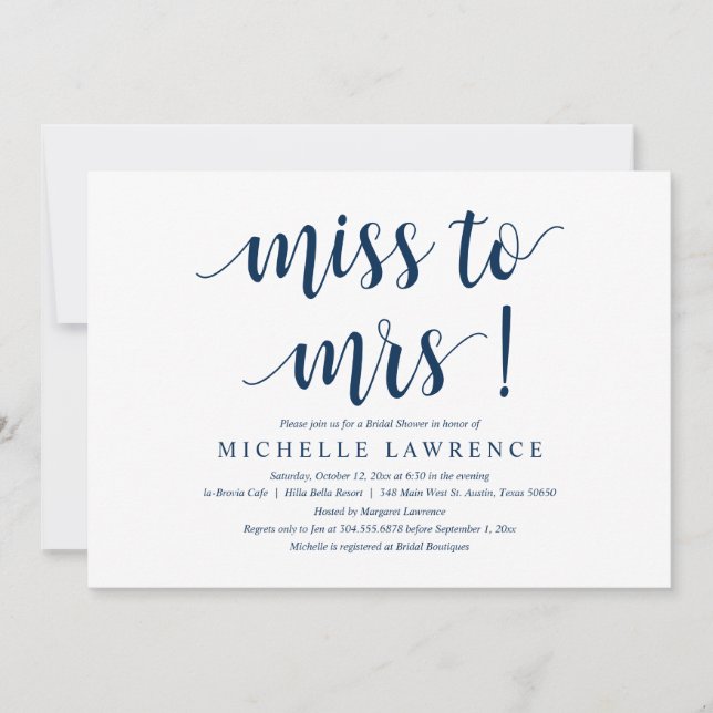 Mlle à Mme, Invitation de douche nuptiale moderne (Devant)