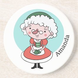 Mme Claus nom personnalisé dessous de verre en grè