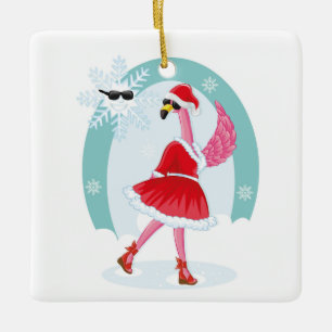 Mme Santa Claus Flamant rose Ornement en céramique