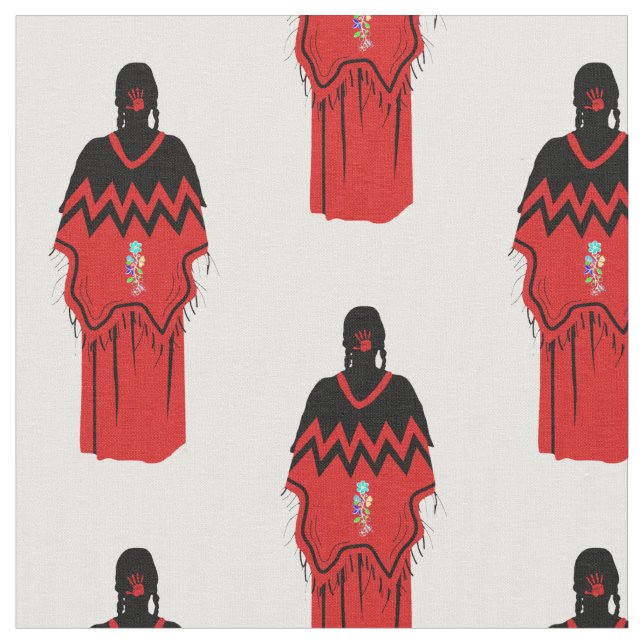 MMIW Kwe mit rotem Handmuster Weißes Gewebe Stoff (Nahaufnahme)