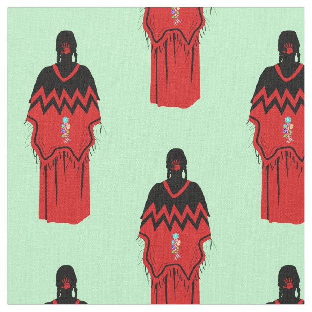 MMIW Kwe Red Hand Muster Light Green Stoff (Nahaufnahme)