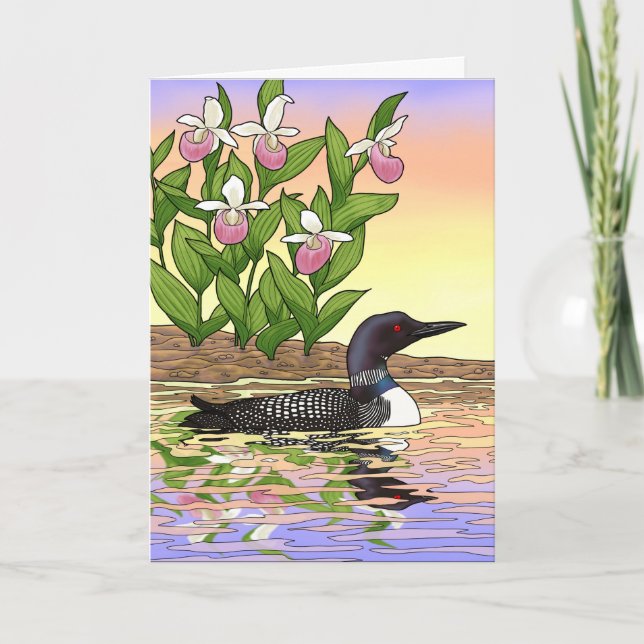 MN Staat Bird Blume Loon Lady Slipper Karte (Vorderseite)