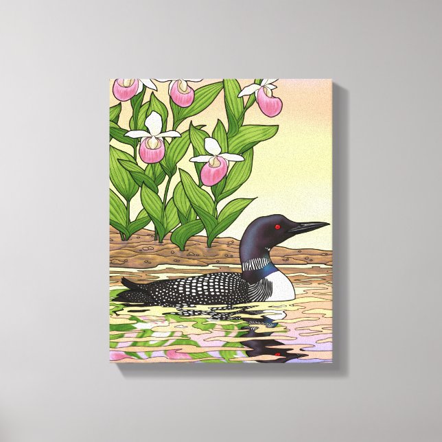 MN Staat Bird Blume Loon Lady Slipper Leinwanddruck (Vorderseite)