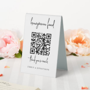 Mnimalist Script Qr Code Honeymoon Fund Hochzeit Tischaufsteller