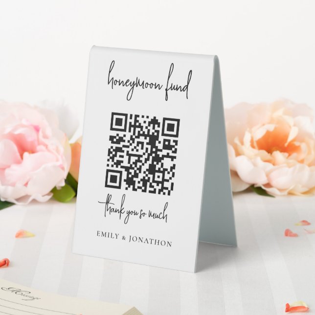 Mnimalist Script Qr Code Honeymoon Fund Hochzeit Tischaufsteller (In Situ (Hochzeit))
