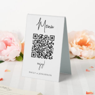 Mnimalist Script Qr Code to Menu Wedding Table Te Tischaufsteller