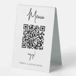 Mnimalist Script Qr Code to Menu Wedding Table Te Tischaufsteller