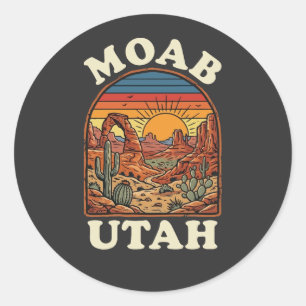 Moab Utah Wüstenuntergang   Retro-Südwest-Reise  Runder Aufkleber