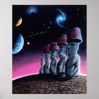 Moai auf dem kleinen Planeten Poster