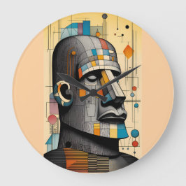 Moai - Ken Gage Tiki Art Große Wanduhr