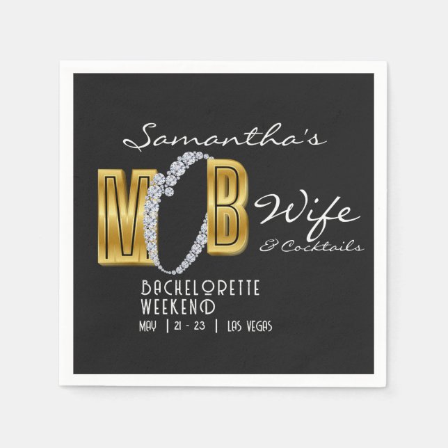 Mob Ehefrau & Cocktails Black Bach Junggeselinnen- Serviette (Vorderseite)