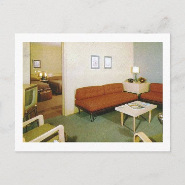 Möbelsaal Mitte des Jahrhunderts Räume Retro Postkarte (Vorderseite)
