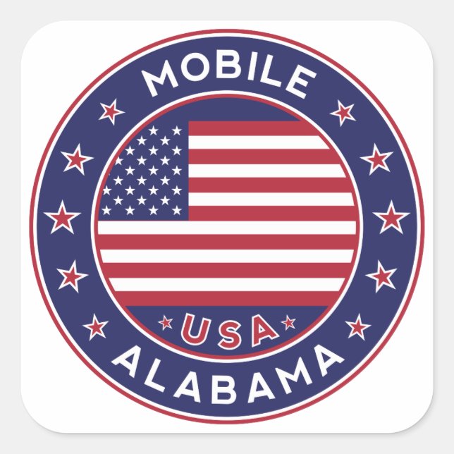 Mobile, Alabama Quadratischer Aufkleber (Vorderseite)