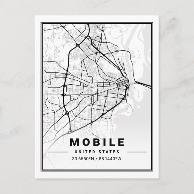 Mobile Alabama USA Travel City Map Postkarte (Vorderseite)