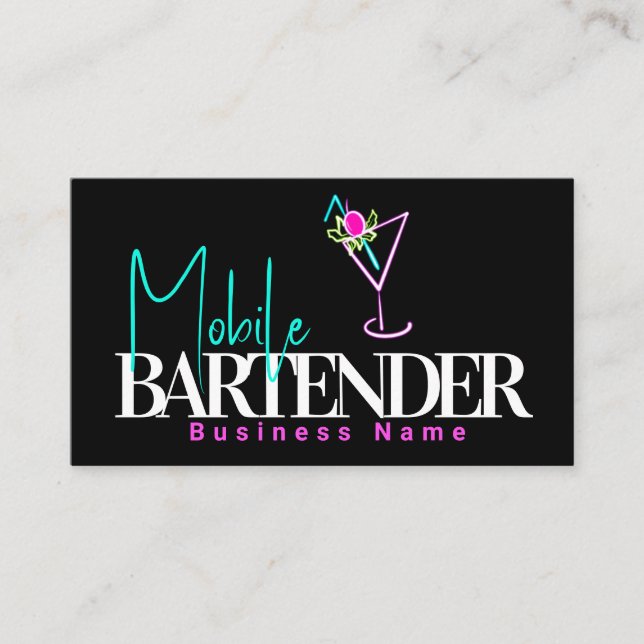 Mobile Barkeeper Club Bar Neon Drinks B Visitenkarte (Vorderseite)