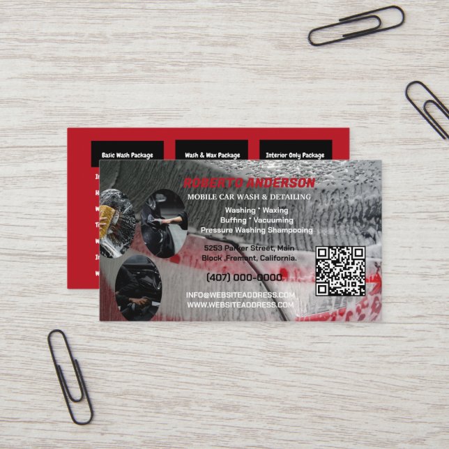 Mobile Car Wash Auto im Detail Automotive QR CODE Visitenkarte (Vorderseite/Rückseite Beispiel)