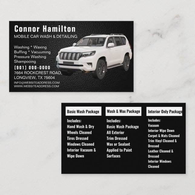 Mobile Car Wash & Detailing Pressure black leather Visitenkarte (Vorne/Hinten)