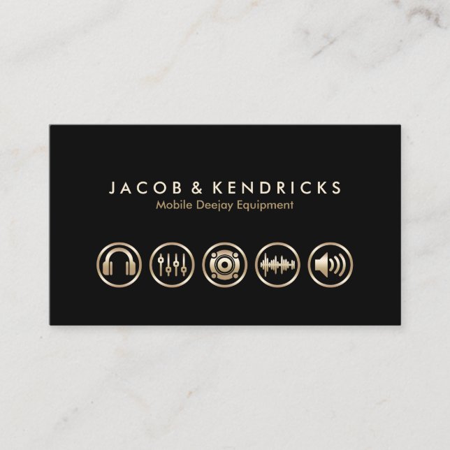 Mobile Deejay Equipment Gold Icons BusinessCard Visitenkarte (Vorderseite)