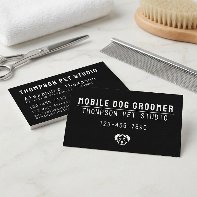 Mobile Dog Groomer Modern Bold Professional Visitenkarte (Von Creator hochgeladen)