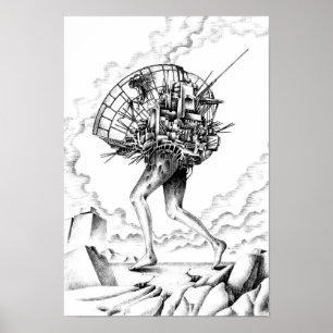 Mobile Maschinen einer ruinierten Stadt. Poster