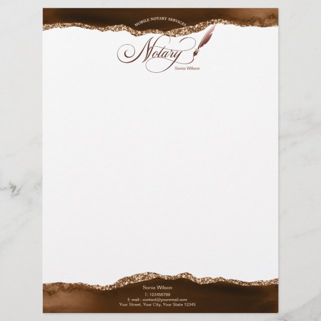 Mobile Notar & Loan Signature Agent Pink Agate Fly Briefbogen (Vorderseite)