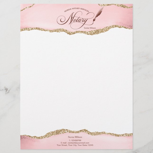 Mobile Notar & Loan Signature Agent Pink Agate Fly Briefbogen (Vorderseite)