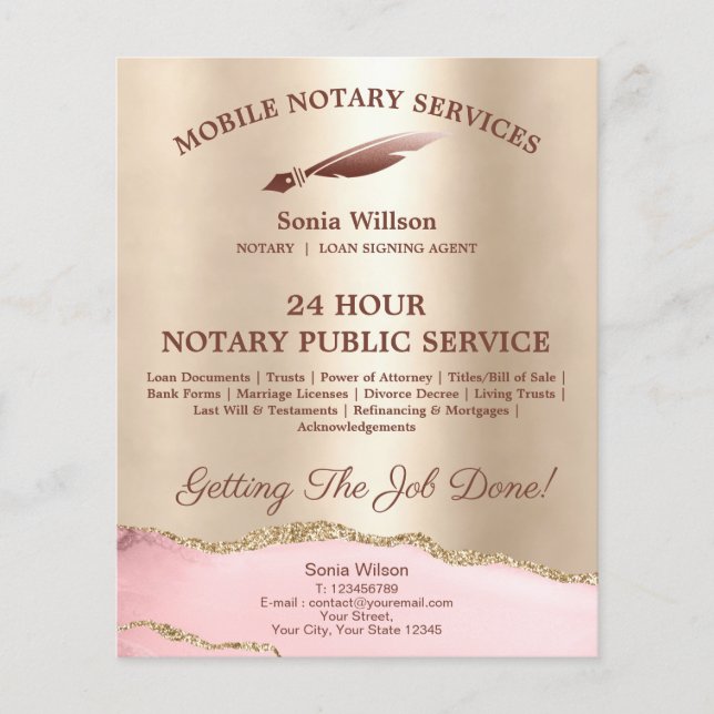 Mobile Notar & Loan Signature Agent Pink Agate Fly Flyer (Vorne)